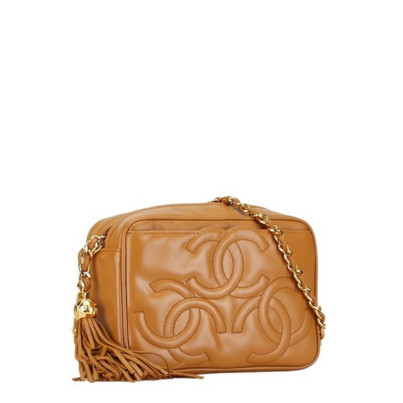 Chanel Triple Coco Mark Fringe Shoulder Bag Camel Brown - Picture 2 of 12